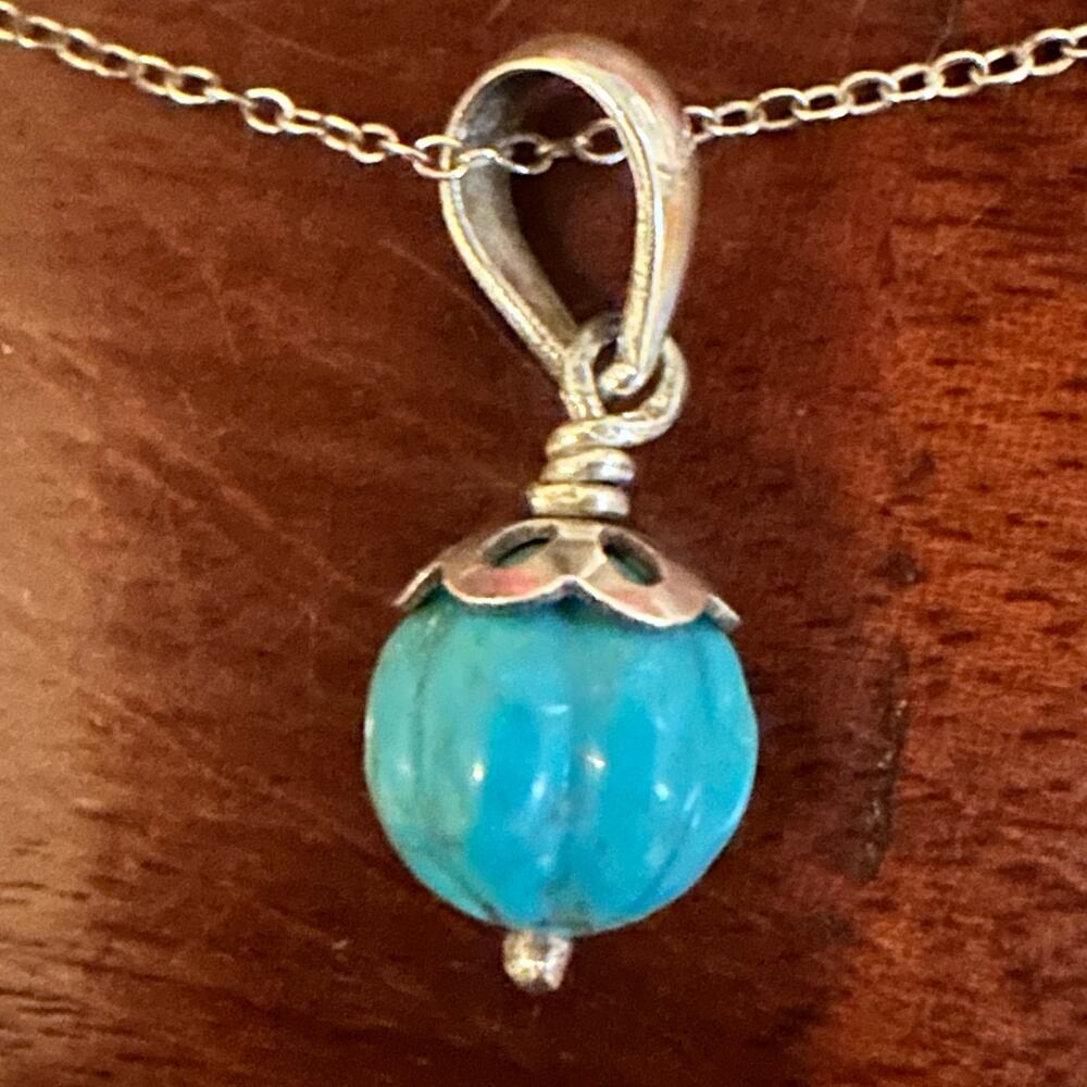925 Marked Silver Turquoise Pendant Chain Minimalist Boho Bohemian Western